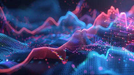 An interactive holographic line graph depicting financial growth over time, business, dynamic and dramatic compositions
