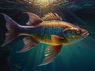 Fototapeta premium illustration of freshwater fish underwater