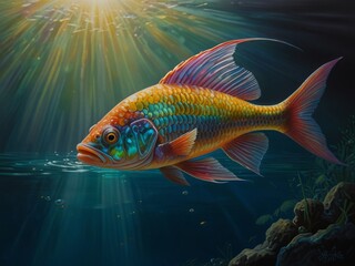 Fototapeta premium illustration of freshwater fish underwater