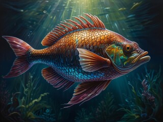 Fototapeta premium illustration of freshwater fish underwater