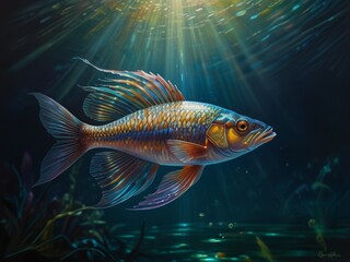 Fototapeta premium illustration of freshwater fish underwater
