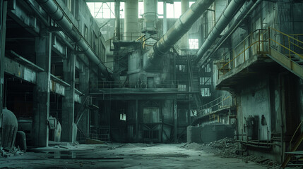 Cement factory empty and without activity due to the industrial and labor crisis during confinement -