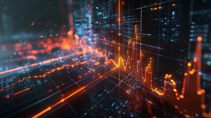 Fototapeta premium An interactive holographic line graph depicting financial growth over time, business, dynamic and dramatic compositions