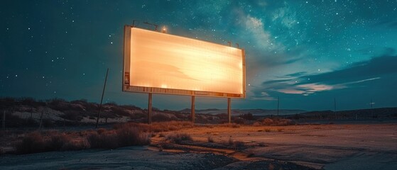 Beneath the starry expanse of the night sky, a blank mockup of professionalism stands, illuminated by the soft glow of moonlight.