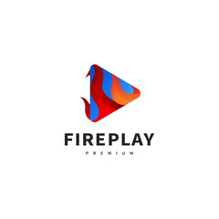 Obraz premium colorful fire play logo design with triangle Arrow button illustration