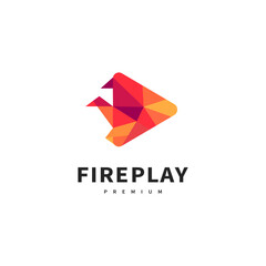 fire play logo design with triangle Arrow button illustration 2