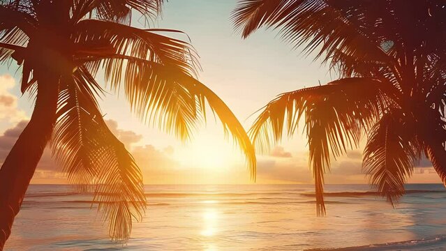 palm trees on the beach at sunset