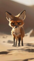 Obraz premium Adorable Tiny Fox Stands Watchful in Desert Landscape