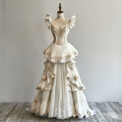 Naklejka premium Title: Bride and Groom Wedding Dress Detail with Ancient Greek Sculpture Background