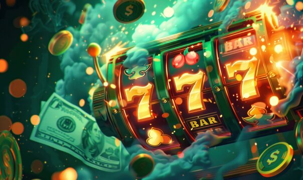 Exciting money extravaganza slot machine showering cash jackpot in casino wealth theme