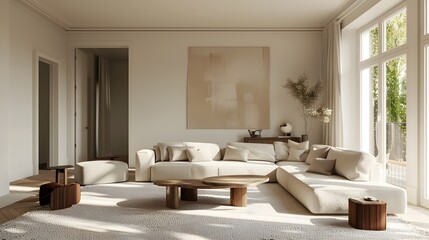 Fototapeta premium Cozy and Inviting Scandinavian-Style Living Room with Natural Decor