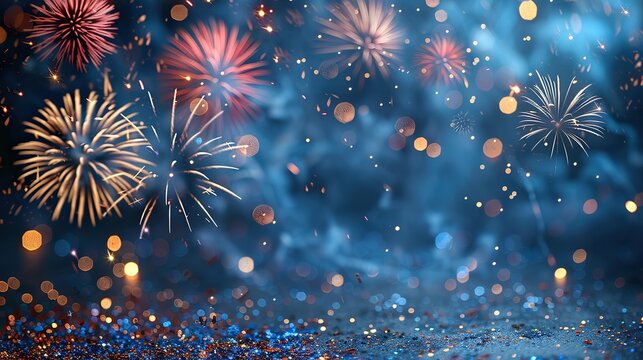 A cheerful blue background with fireworks and ample room for text. - Event decoration background