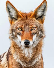 Fototapeta premium Mystic portrait of Ethiopian Wolf , copy space on right side, Anger, Menacing, Headshot, Close-up View Isolated on white background