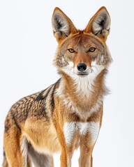 Fototapeta premium the Ethiopian Wolf, portrait view, white copy space on right Isolated on white background