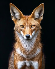 Naklejka premium the Ethiopian Wolf, portrait view, white copy space on right Isolated on black background
