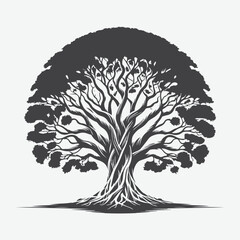 Naklejka premium Print Majestic Banyan Tree Silhouette, Nature's Timeless Artwork