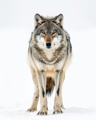 the Gray Wolf, portrait view, white copy space on right Isolated on white background