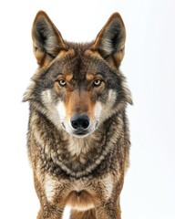 Fototapeta premium the Red Wolf, portrait view, white copy space on right Isolated on white background