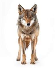 the Red Wolf, portrait view, white copy space on right Isolated on white background