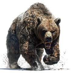 Obraz premium Fierce Roaring Grizzly Bear with Sharp Teeth and Claws
