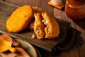 Potato croquette.
Photo of a delicious fried croquette.
