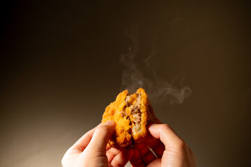 Potato croquette.
Photo of a delicious fried croquette.
