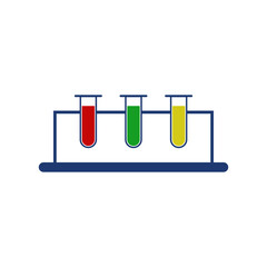 three testing tubes with different color chemicals, icon