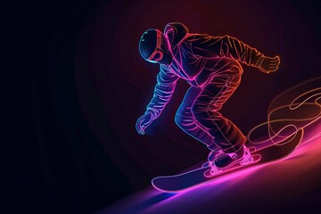 Neon line style snowboarder