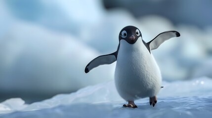 Obraz premium Joyful Penguin Jumping on Snowy Antarctic Landscape