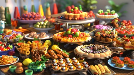 Lavish Feast with Assortment of Delectable Dishes and Delightful Desserts for Celebratory Occasion