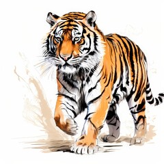 Obraz premium large striped tiger drawn ink sketch in full growth