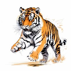 Obraz premium large striped tiger drawn ink sketch in full growth
