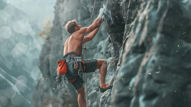 rock climber ascending a cliff. seamless looping overlay 4k virtual video animation background