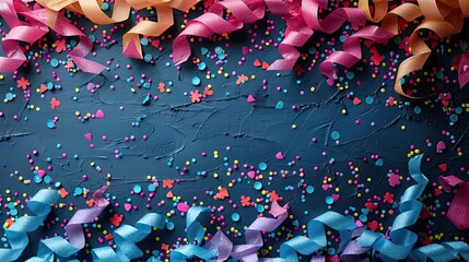 A festive backdrop with colorful streamers and a blank area in the middle for text. - Event decoration background