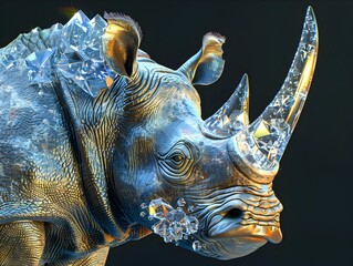 Majestic Rhinoceros with Striking Horn Texture on Dark Background