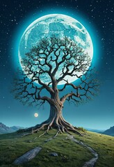 Ancient Tree Under a Blue Moon