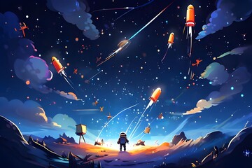 Naklejka premium 자유롭게하는 우주여행