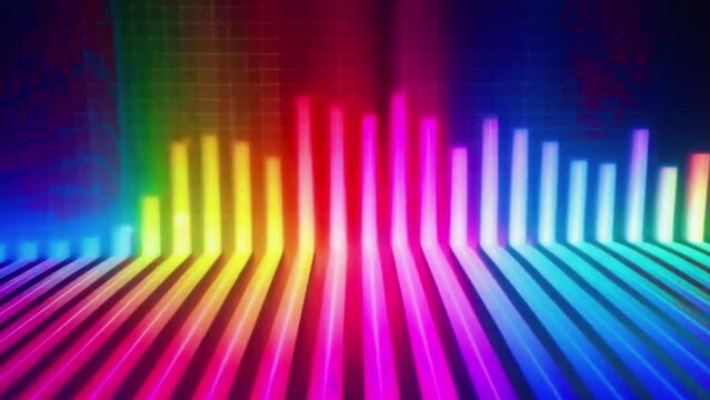 A basic spectrogram with vertical bands that light up to different frequencies, moving from left to right, 4K High-Quality Sound wave Music equalizer background Animation Video