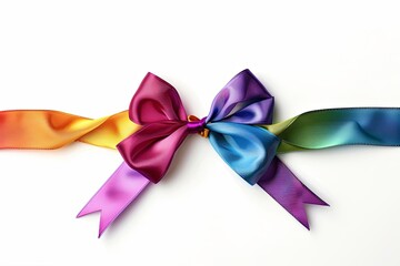 rainbow color satin bow with ribbon isolated on white background