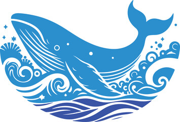 Whale Logo Design Silhouette with different color, suitable for t-shirt or wallpaper