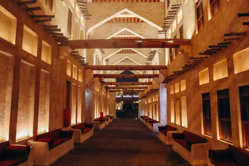 Doha, Qatar - 1 May 2024: Souq Waqif in the heart of Doha in the evening