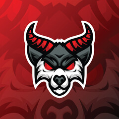 a red horned wolf on a red background