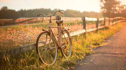 Fototapeta premium Evening Glow and Rustic Bicycle Charm