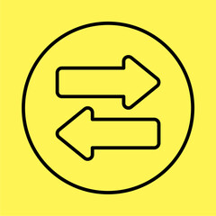 simple left right arrow icon, line vector isolated on yellow background. trendy and modern design