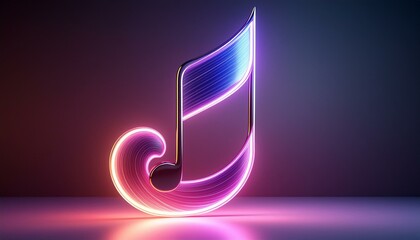 The neon sign of a musical note in bright purple and pink glows brightly against a smooth background. The neon sign is a modern take on a vintage look, and it adds a vibrant touch of color to any room