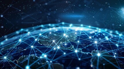 Fototapeta premium Communication technology for internet business. Global world network and telecommunication on earth cryptocurrency and blockchain and IoT.