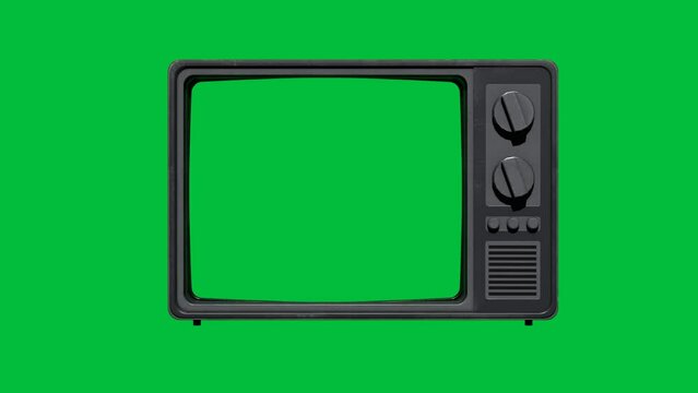 classic tv turning on in green screen background
