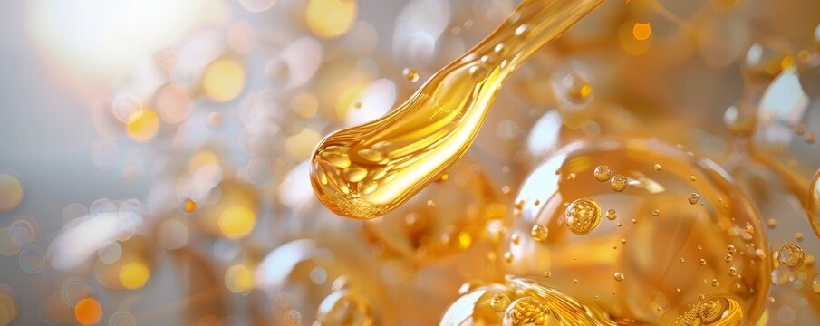3D Rendering of Cosmetic Serum Oil Drop on Skin Cells for Skin Repair and Moisturizing