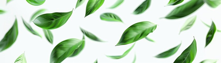 Realistic Green Dancing Leaves Flowing in 3D Space