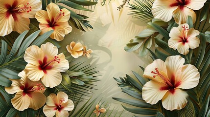 A tropical background with palm leaves and flowers, leaving room for celebration messages. - Event decoration background